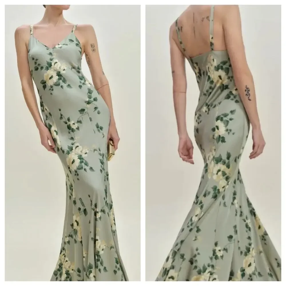 Reformation Tyler Satin Dress, Shade Garden Green, Size 6 NWT - Picture 1 of 7